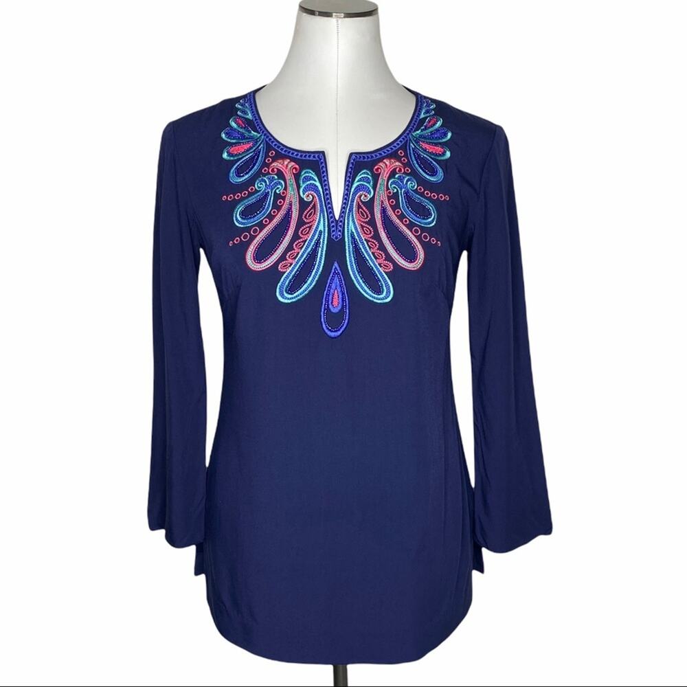 Lilly Pulitzer Charlotte Navy Embroidered Beaded Tunic Women's size XS